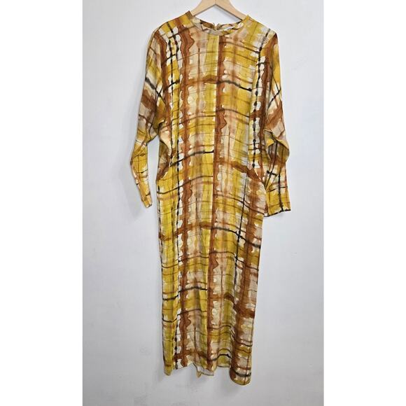 ZARA Watercolor Artsy Earthy Boho Chic Statement Oversized Flowy Maxi Dress S - Picture 1 of 12